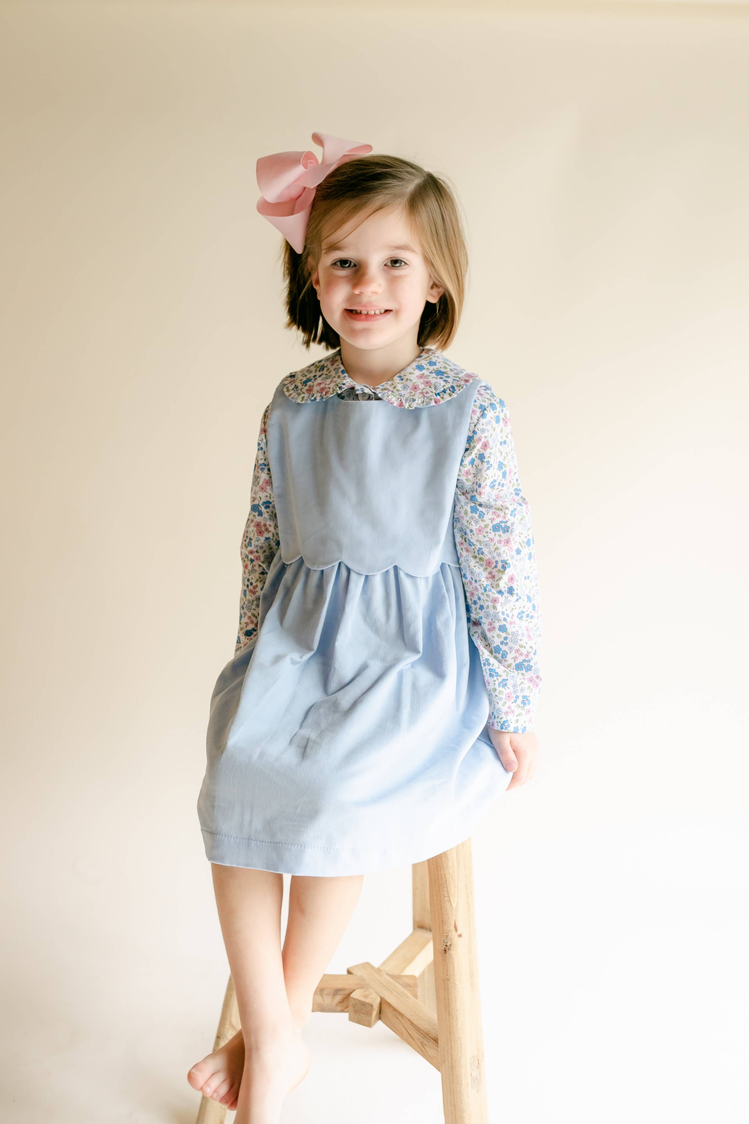 Scallop Jumper Dress - Baby Blue Corduroy