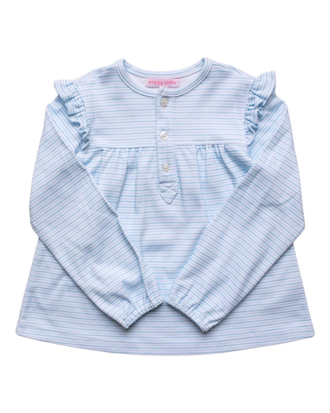 Long Sleeve Button Top - Winter Blue Candy Stripe
