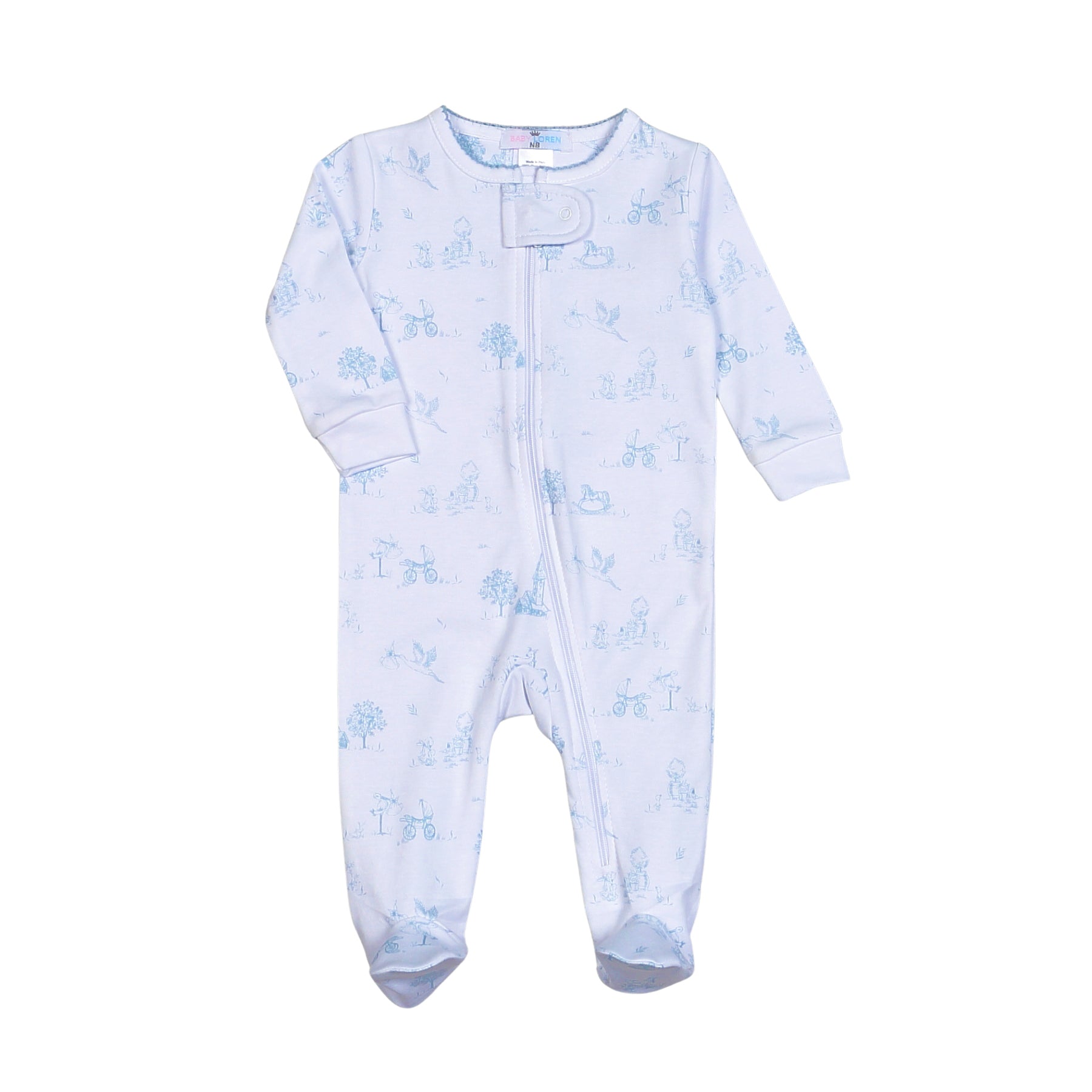 Blue Baby Toile Pima Zipper Footie