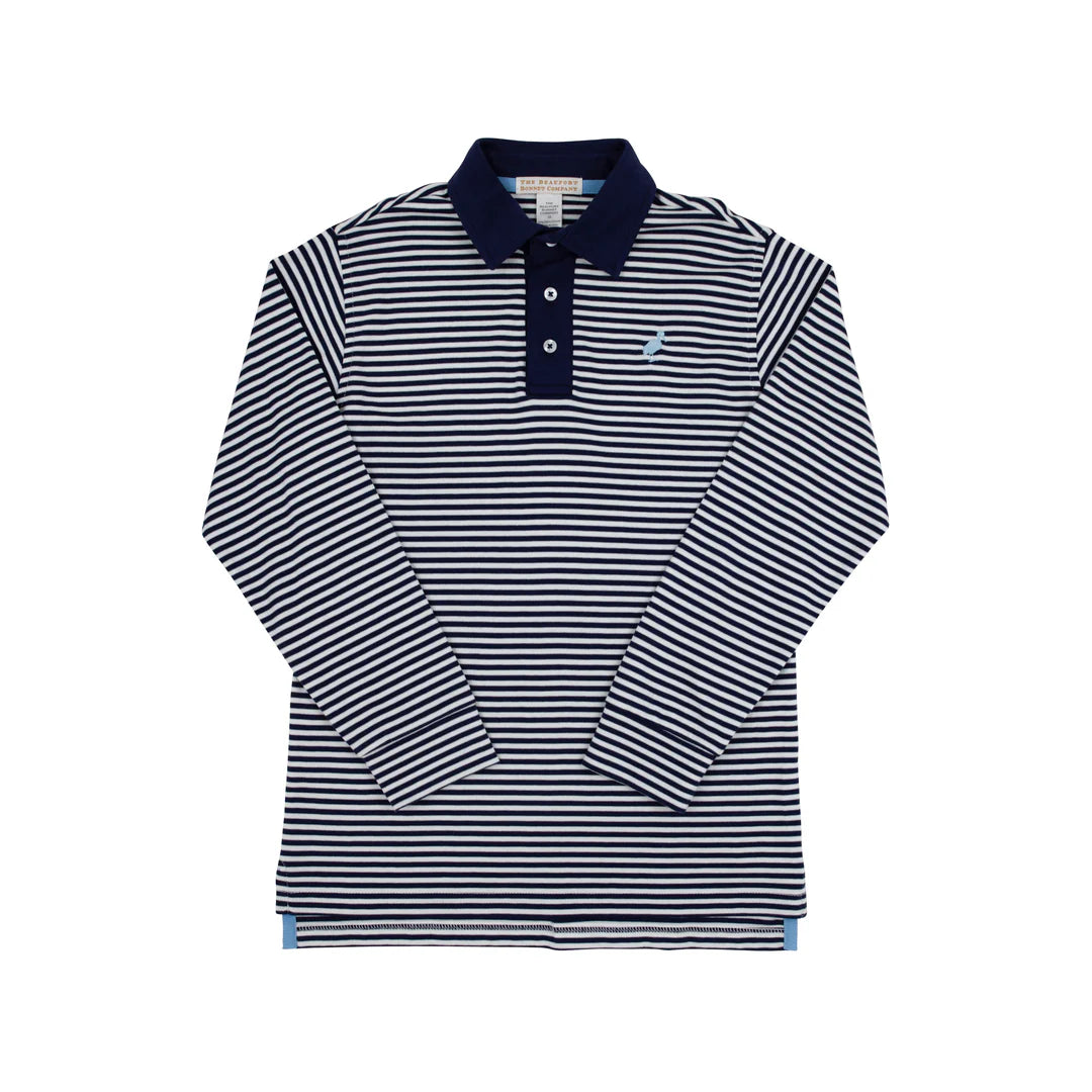 Prim and Proper Polo LS - Nantucket Navy Stripe