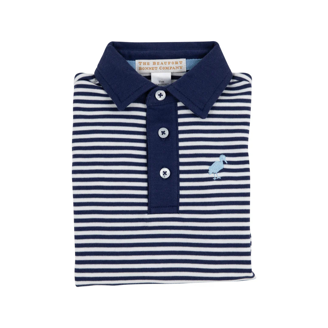 Prim and Proper Polo LS - Nantucket Navy Stripe