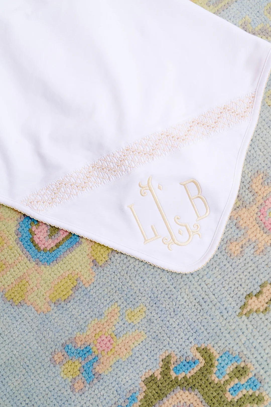 Sweetly Smocked Blessing Blanket - Palmetto Pearl