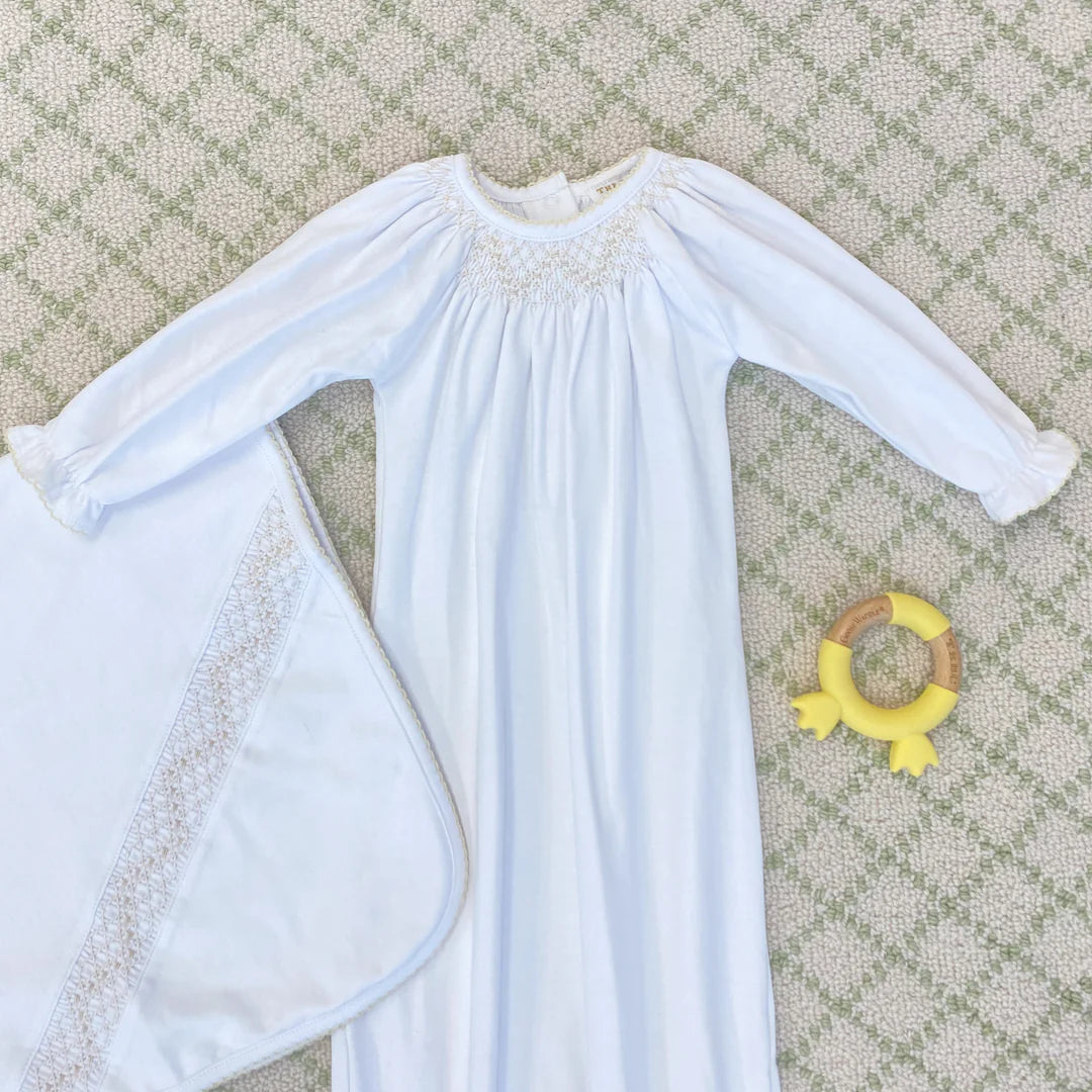 Sweetly Smocked Gown - Worth Avenue White/Palmetto Pearl